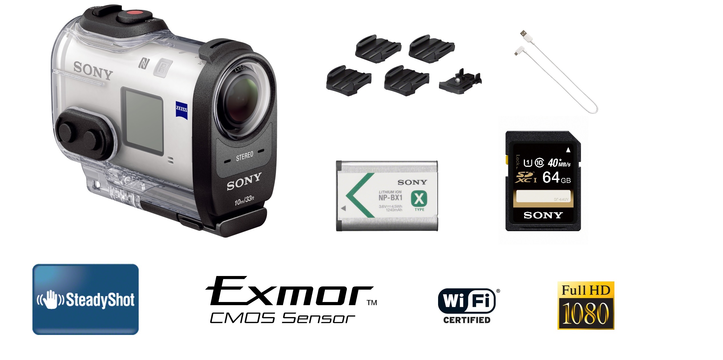 Sony 4K Full HD Splashproof Action Cam Camcorder Bundle GPS WiFi FDRX1000V/W eBay