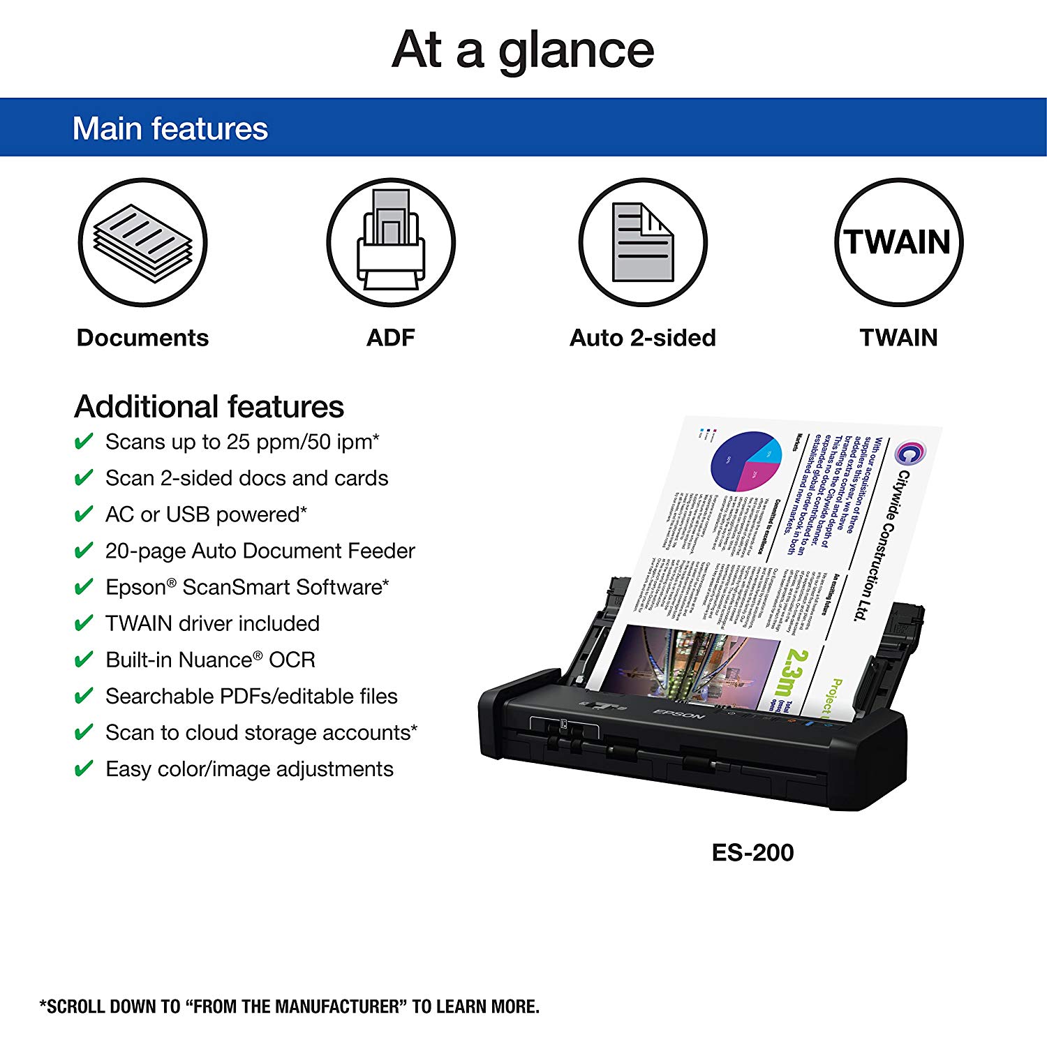 Epson Workforce Es 200 Portable Duplex Document Scanner With Adf